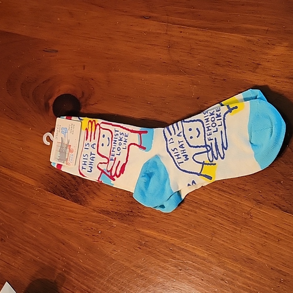Blue Q Feminist Looks Like Crew Socks